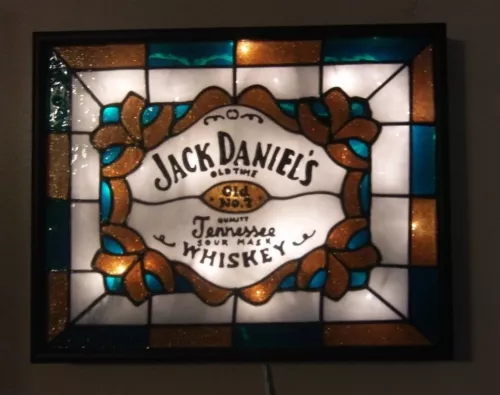 Jack Daniels Inspired Bar Sign Stained Glass Look Lighted Hand Painted