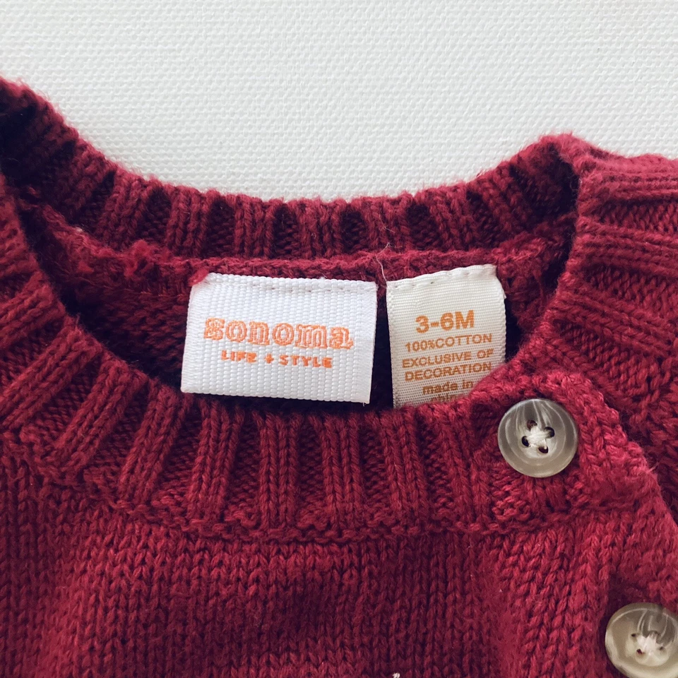 Suéter Sonoma Bebé Niño 3-6 Meses Rojo Oso Polar Pingüino Feria Isla Vacaciones Foto 4 de 4