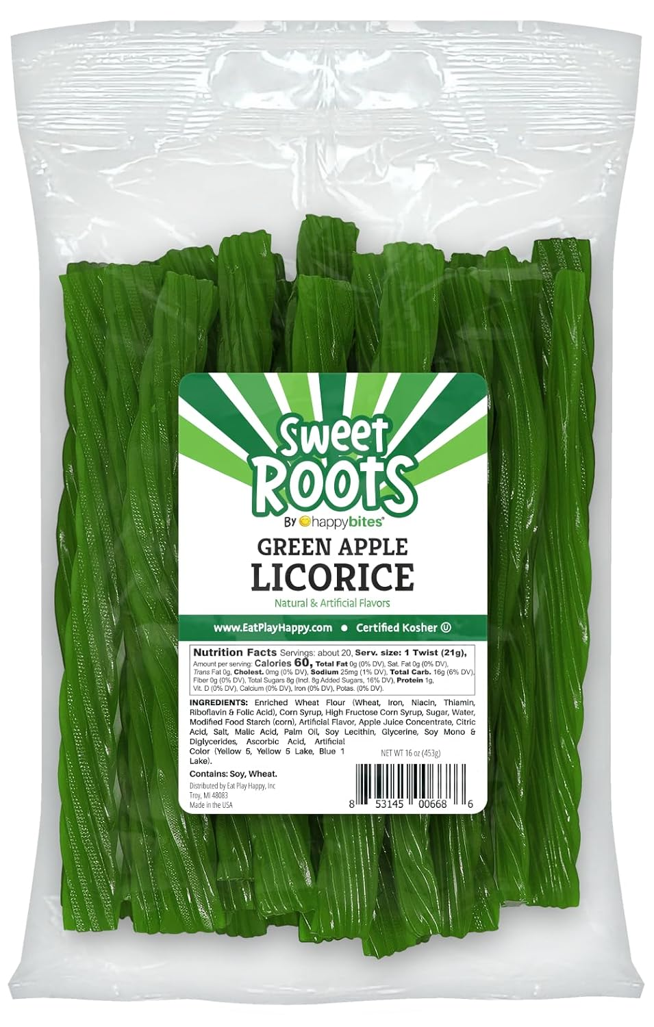 Sweet Roots by Happy Bites Green Apple Licorice Twists (16 Oz) JUMBO