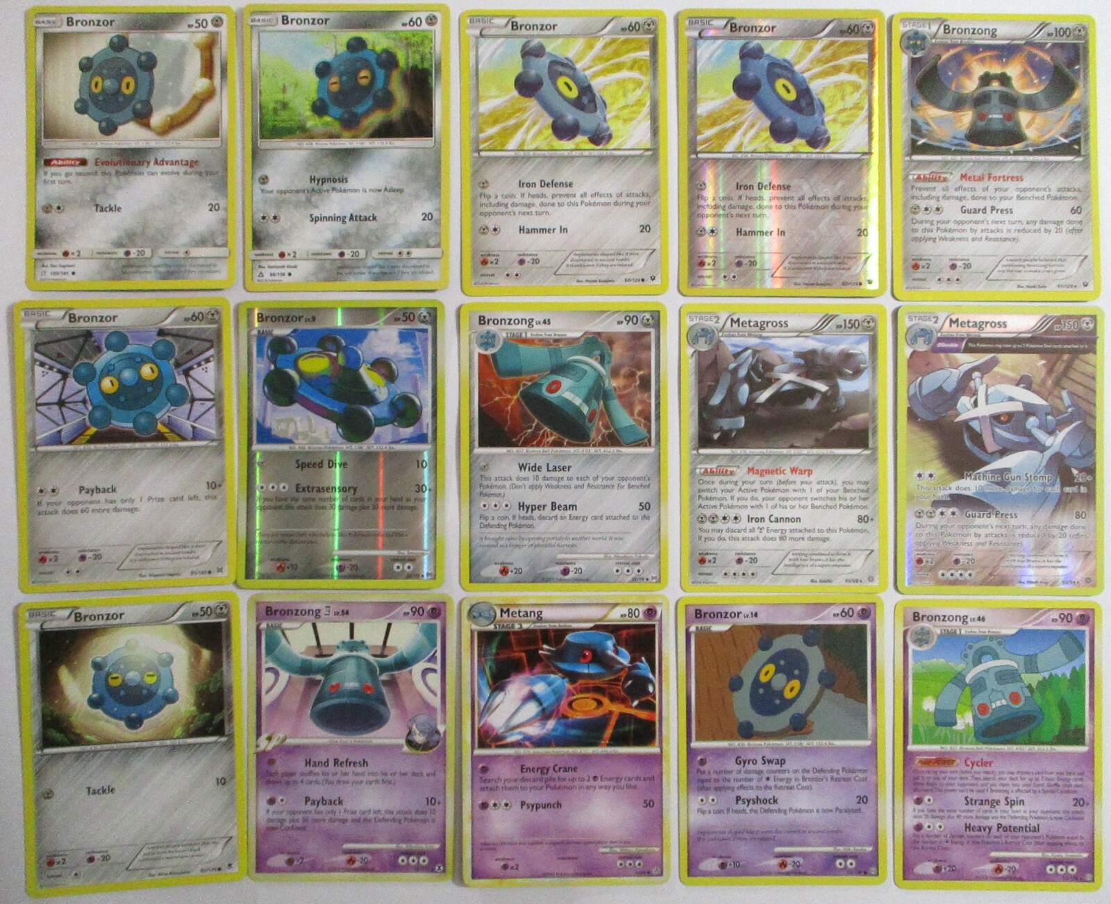 Bronzor & Bronzong 15 Pokemon Card Lot Various Sets No Dups