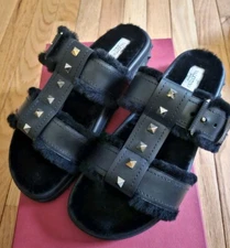 Valentino Garavani Rockstud Genuine Shearling Lined Slide Sandal (Women) Sz 39