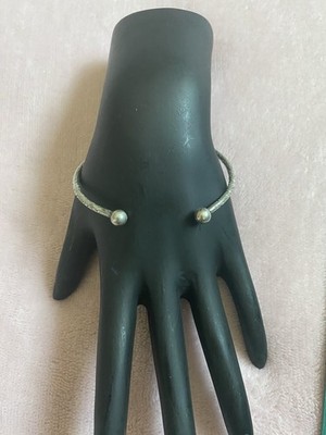Vintage Sterling Silver Open Cuff Ball Bead Ends Hand Crafted Tibet Bracelet