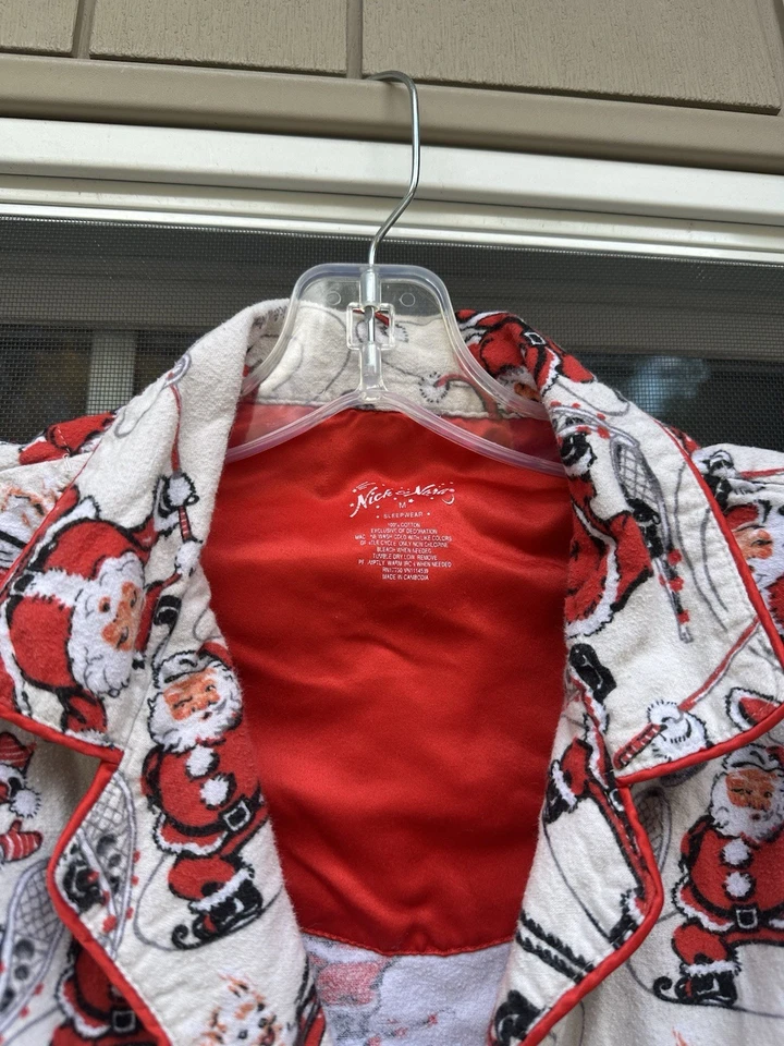 Nick & Nora Vintage Papá Noel Invierno Deportes Pijama Mujer’s Talla Mediana Rojo Crema Foto 2 de 4