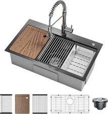 30x18x9 Inch Drop in Kitchen Sink with Pull Down Spring Faucet, Single Bowl Sink