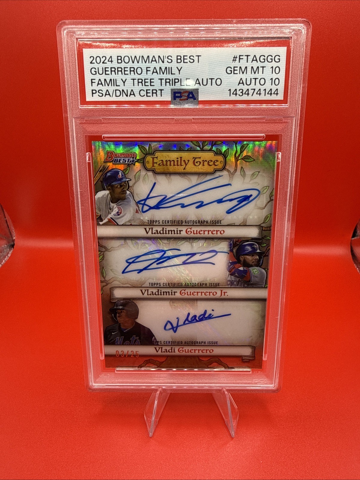 PSA 10-10 Triple Auto V GUERRERO/VLADIMIR GUERRERO/VLADIMIR GUERRERO JR. 03/25 view 2