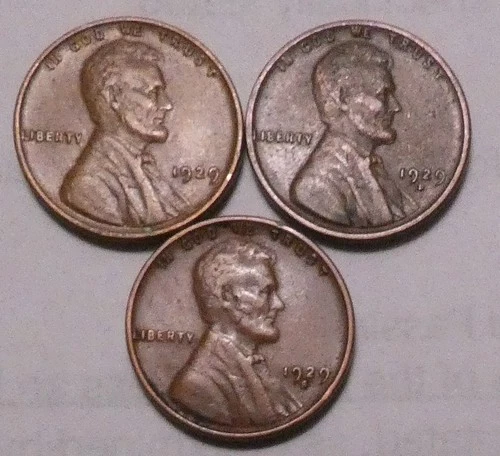 1929 P 1929 D 1929 S Lincoln Wheat Pennies - PDS - 3 Nicer Coins
