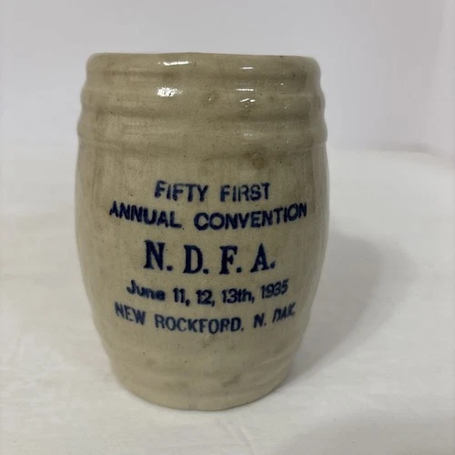 Antique Red Wing Pottery Advertising Mug 1935 N.D.F.R. New Rockford North Dakota