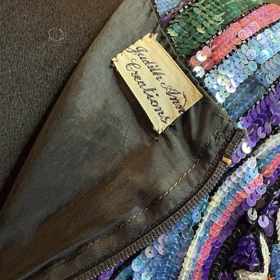 De colección Judith Ann Creations Lentejuelas Cuentas Seda Multicolor Negro Años 80’s-90’s Foto 2 de 4