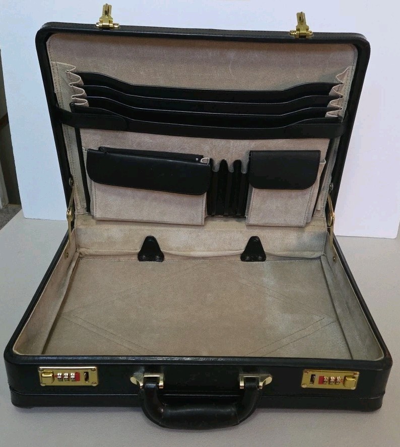 Black Leather Briefcase Expandable Combination Locking - Tan