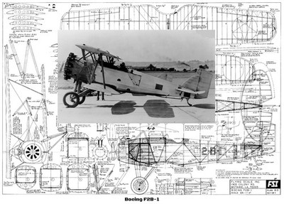 FSI Model Airplane Plans (FF): Boeing F2B-1 --- 1/16 Scale 23'' RP'ed Biplane