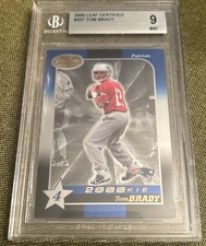Tom Brady Rookie Card 2000 Leaf Certified Beckett Mint 9 Pats Uniform #327/1500