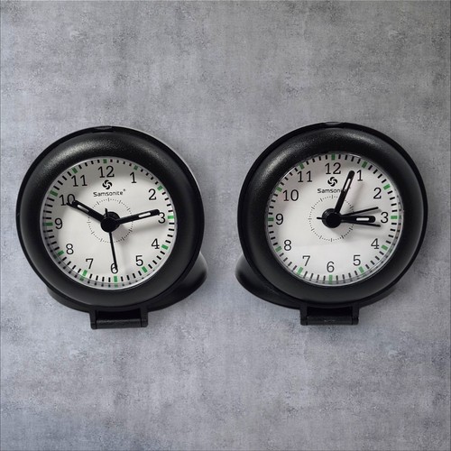 Juego de 2 despertadores de viaje plegables Samsonite con caja probados y funcionando 3" negros - Imagen 2 de 9