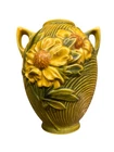 Roseville Pottery Peony Vase 58-6 Yellow Floral Relief Double Handle USA