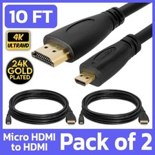 2 Pack Micro HDMI to HDMI Cable 10ft Raspberry Pi 4K TV Camera Sony Nikon Lenovo