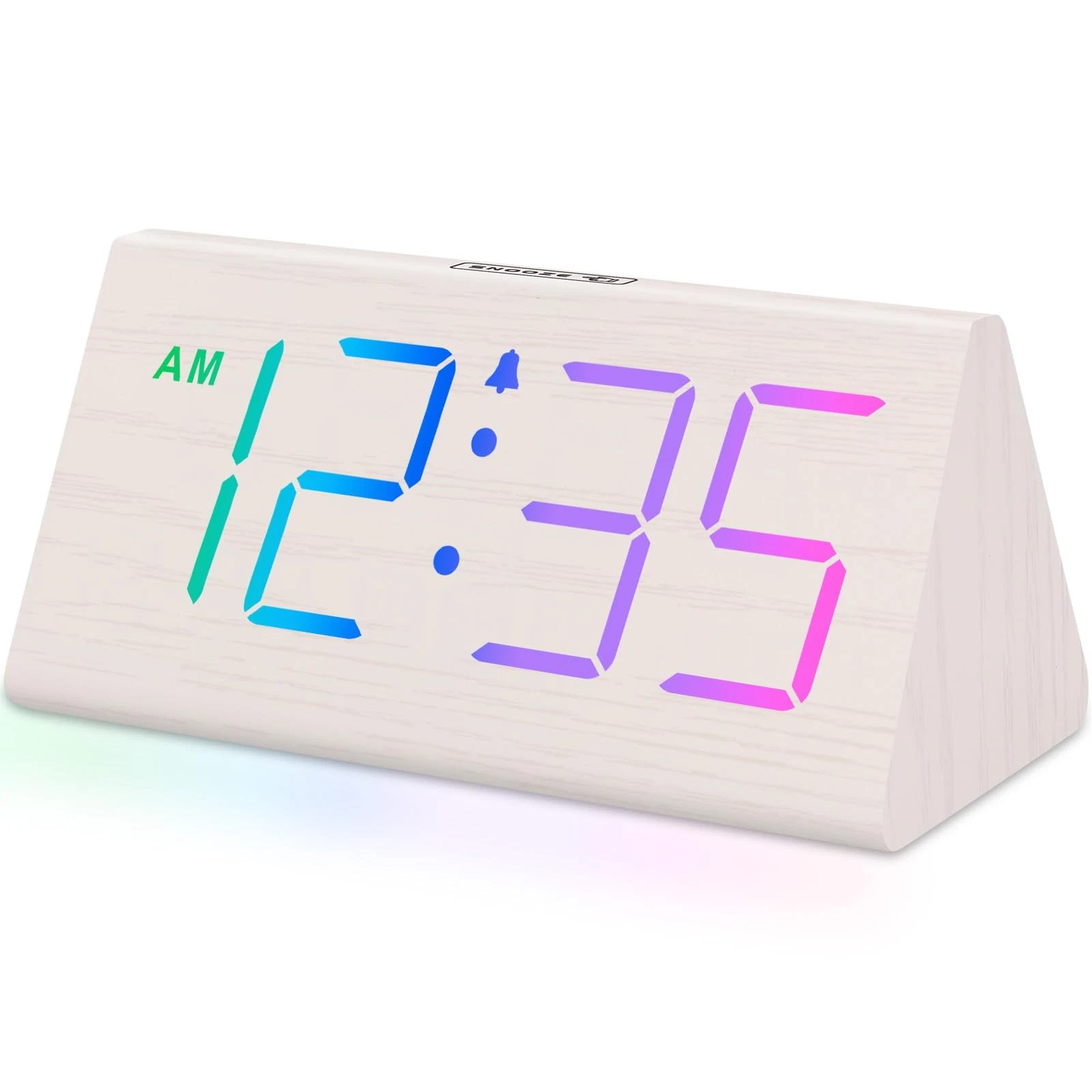 DreamSky Wooden Digital Alarm Clock for Bedroom - Small, Rgb-white (Plug-in)