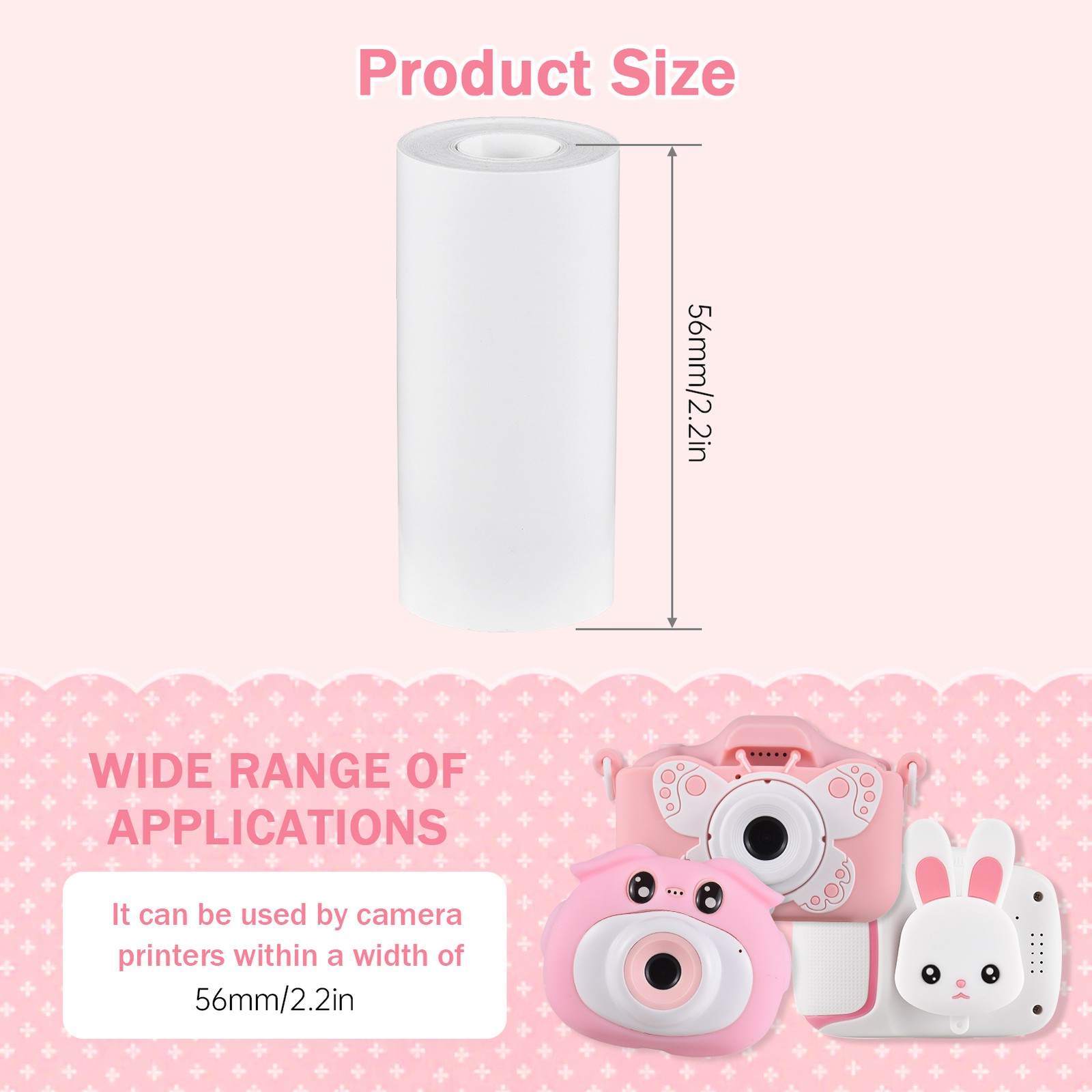 Thermal Paper Roll 56mm Printing Paper For Label Printer Kids Instant Camera Ref