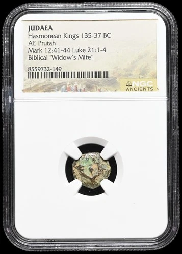 JUDAEA. Hasmonean Kings, 135-37 B.C. Æ Prutah. Widow's Mite, NGC Certified