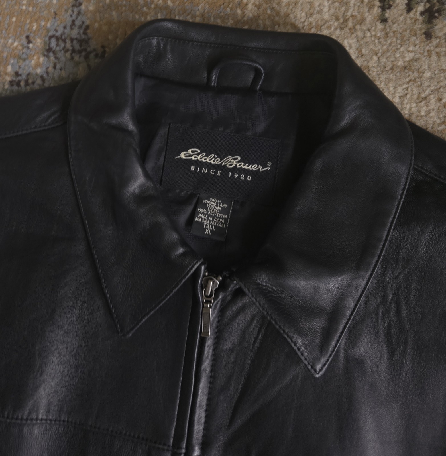 Eddie Bauer Black Lambskin Leather Bomber Jacket Minimalist Lined Men's Size XLT - second product detail image