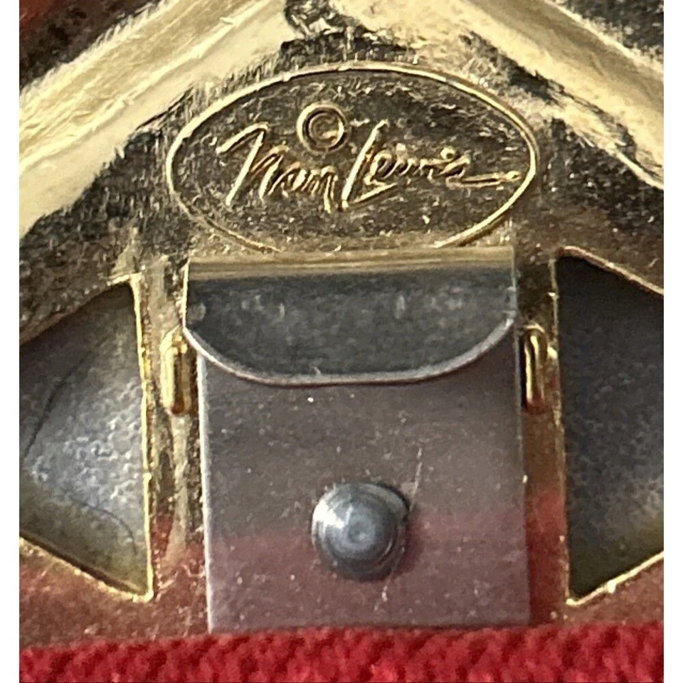 Vintage Nan Lewis Red Elastic Belt Ornate Diamond Medallion Gold 80's Statement - Image 4 of 4