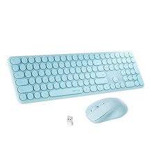 Wireless Keyboard Mouse Combo 110 Round Keycaps Scissor Switch Blue Office