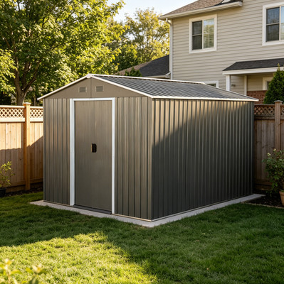 8x10 ft Outdoor Metal Garden Shed Backyard Shed w/Lockable Doors for Patio Tools