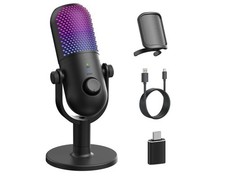 USB Microphone for PC Gaming: Condenser Microphone RGB for Gamer with Stand Mic