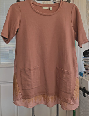 NWOT M LOGO LORI GOLDSTEIN TAN BOHO TOP  100% COTTON  EMBROIDERED LAYER #LV02