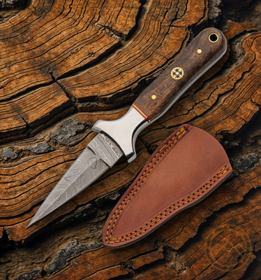 Damascus Mosaic Boot Fixed Dagger 3.25'' Damascus Steel Blade Brown wood Handle
