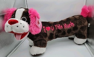 Dan Dee 24'' Brown White Pink Wiener I Love You This Much Plush Sodt Dog Puppy