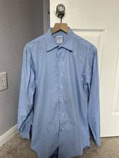 Brooks Brothers Blue Plaid Dress Shirt Made In USA Size 16.5-35 Cotton