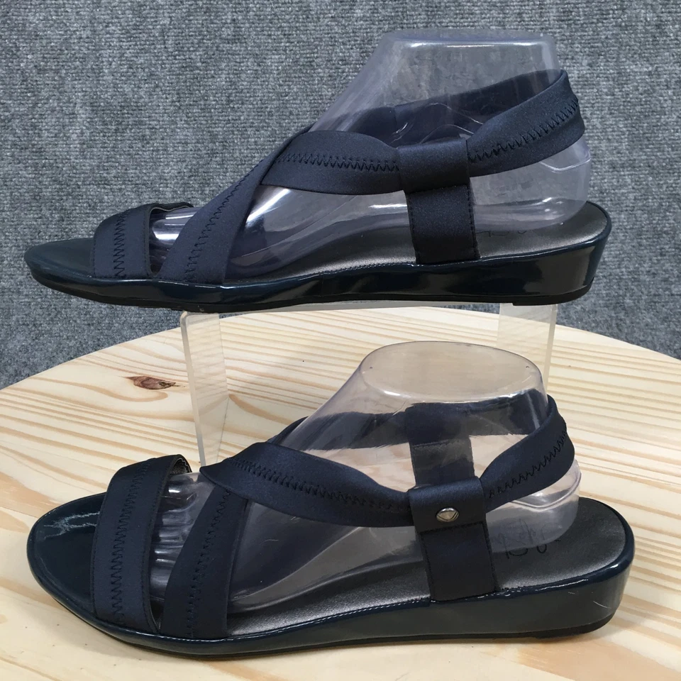 LifeStride Sandals Womens 11M Debutante Open Toe Low Wedge Slingback Blue Fabric - Image 2 of 4