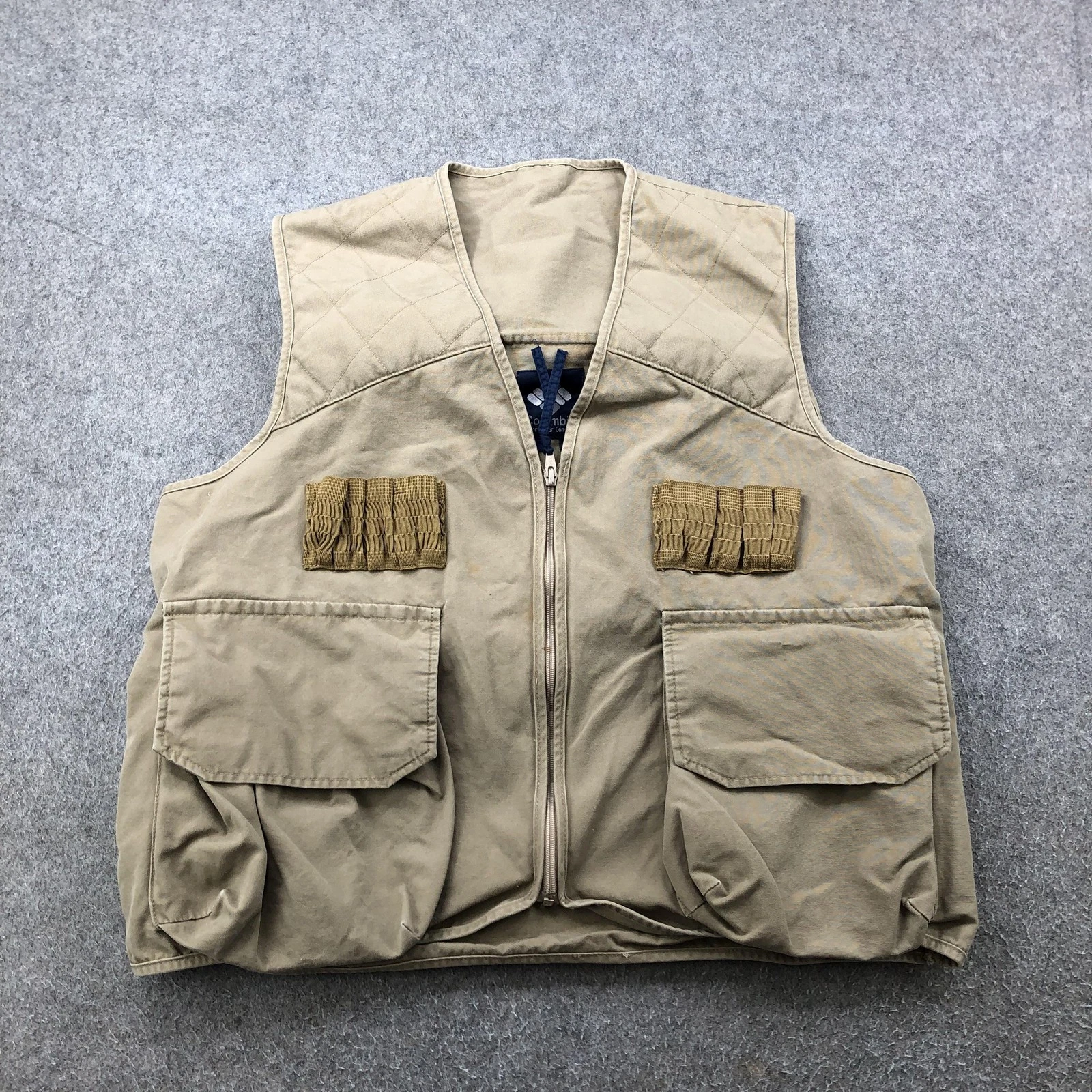 Vintage Columbia Vest Mens Large Khaki Canvas Hunting Shooting Game Pouch 90s