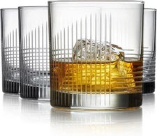 Libbey Cut Cocktails Rocks Glasses Set of 4, Clear Linear Dishwasher Safe Glasse