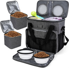 Dog Travel Bag, Pet Travel Bag ALL Pet Travel Supplies , with 2 Pet Food Contai