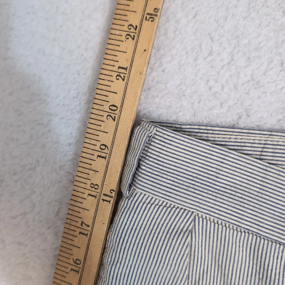 Bills Khakis Shorts Mens 32x9" Seersucker Blue Cream Striped Pleated USA Made - Image 3 of 4