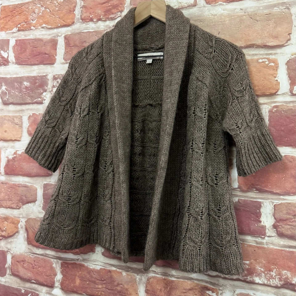 Cárdigan Ann Taylor Loft para mujer pequeño marrón mezcla de alpaca frente abierto tejido suéter Foto 3 de 4
