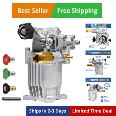 #ad 3 4quot; Shaft Horizontal Pressure Washer Pump 2600 3300 PSI @ 2.5 GPM Power W... $124.59