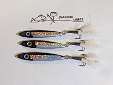 3 - 1.5 oz Minnow FISHING LURES JIGGING  LEAD SLAB SPOON Black , Chrome, Sparkle