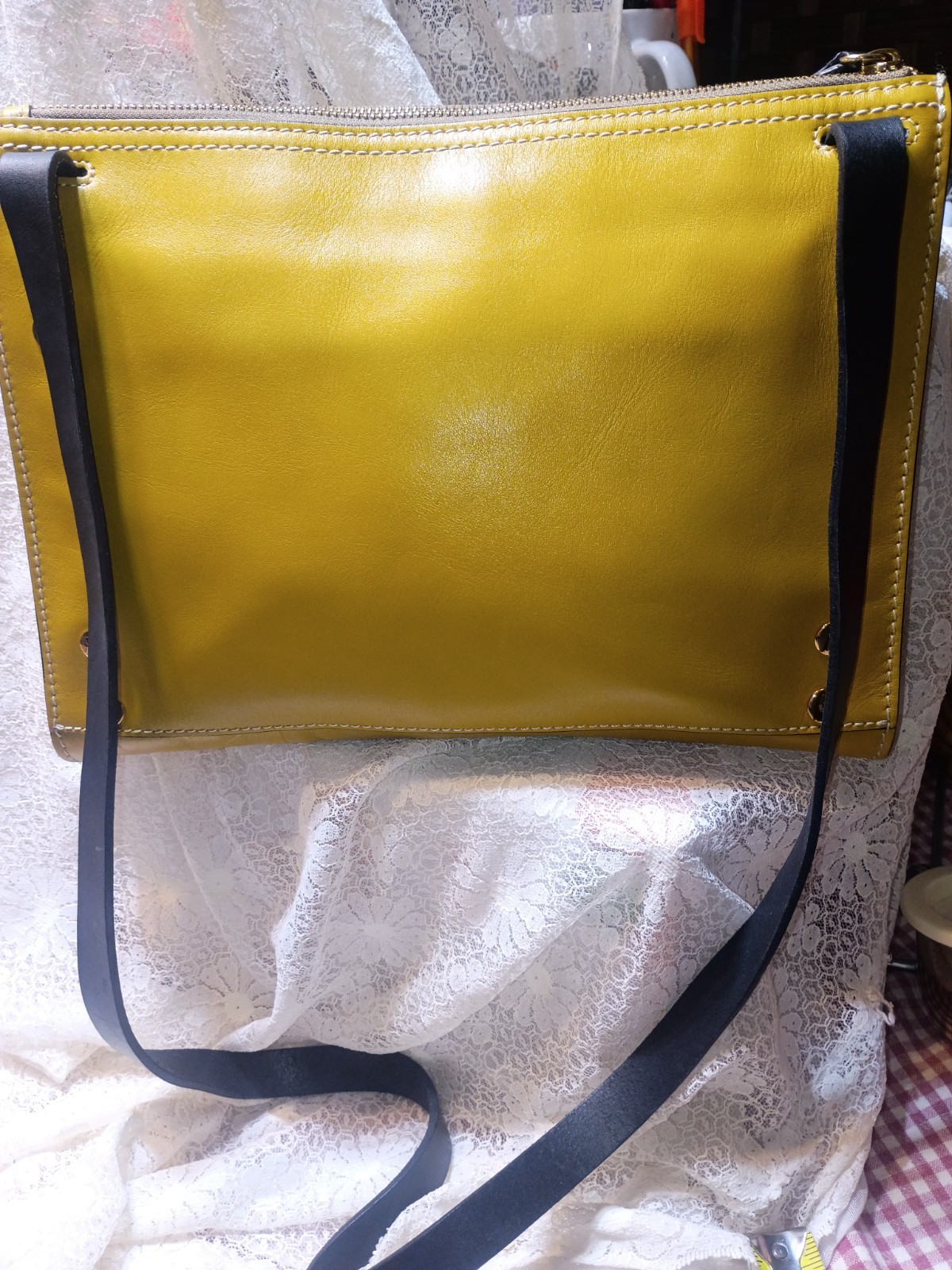 Orla Kiely Forget Me Not, Mustard Embossed 100℅ Cow Leather Crossbody image 3