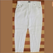 VINTAGE 1990s DKNY DONNA KARAN WHITE LINEN CLASSIC JEANS PANTS HIGH RISE MOM 12