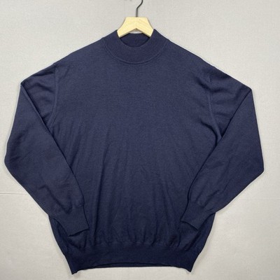 VTG Gran Sasso Mark Shale Sweater XL Mock Neck Virgin Wool Navy Italy Luxury