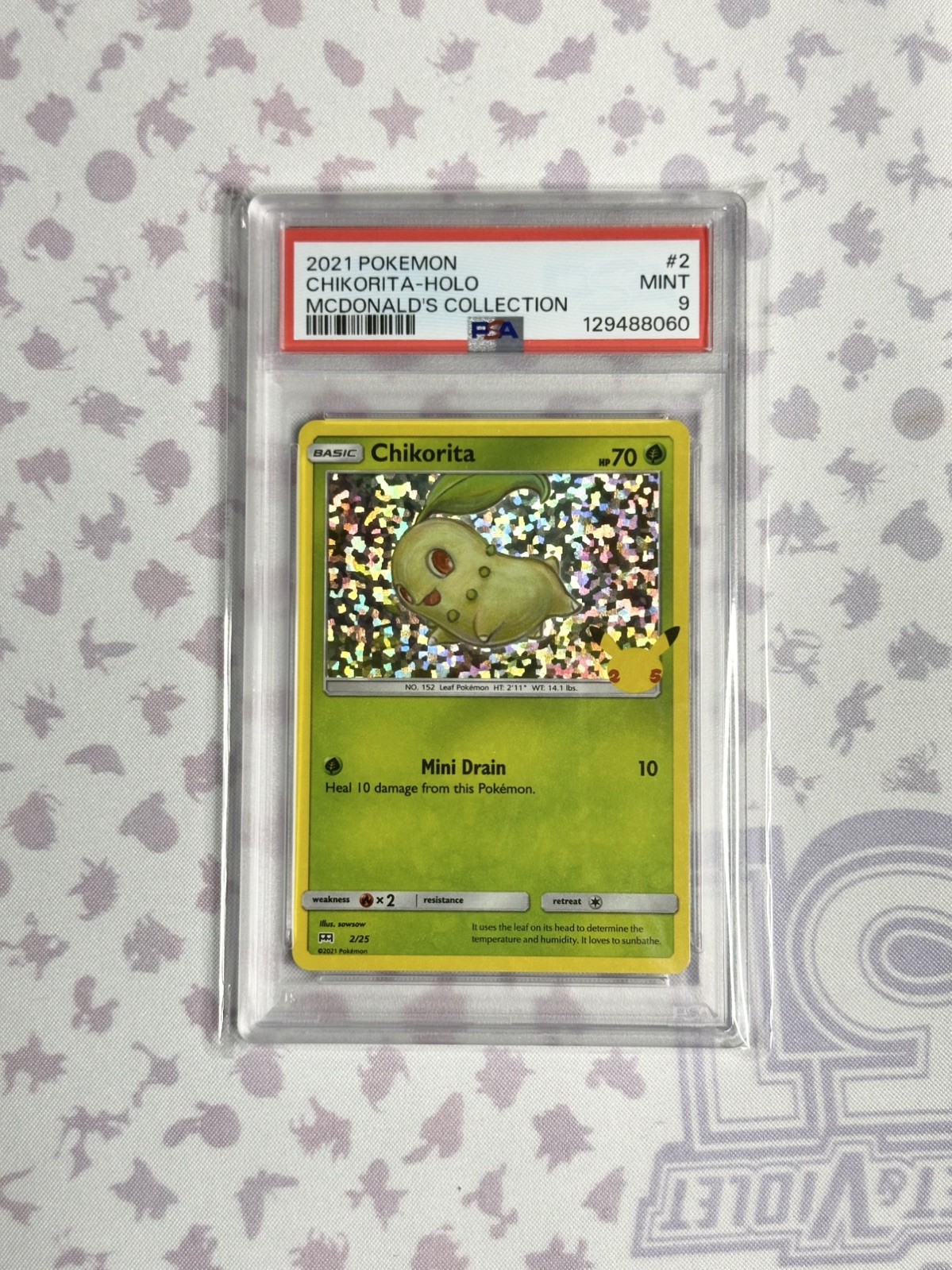 Pokemon 2021 Chikorita Holo Card 2/25 McDonald's Collection PSA 9