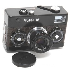 RARE Rollei 35 camera black / brown leather - crocodile w. Zeiss Tessar 3.5/40m