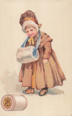 1890's J&P Coats  Antique Victorian Trade Card Best 6 Cord Thread Adorable Girl