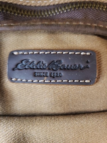 EDDIE BAUER Brown Canvas Bag Luggage Carry On Leather Handles Duffel Bag - Picture 6 of 15