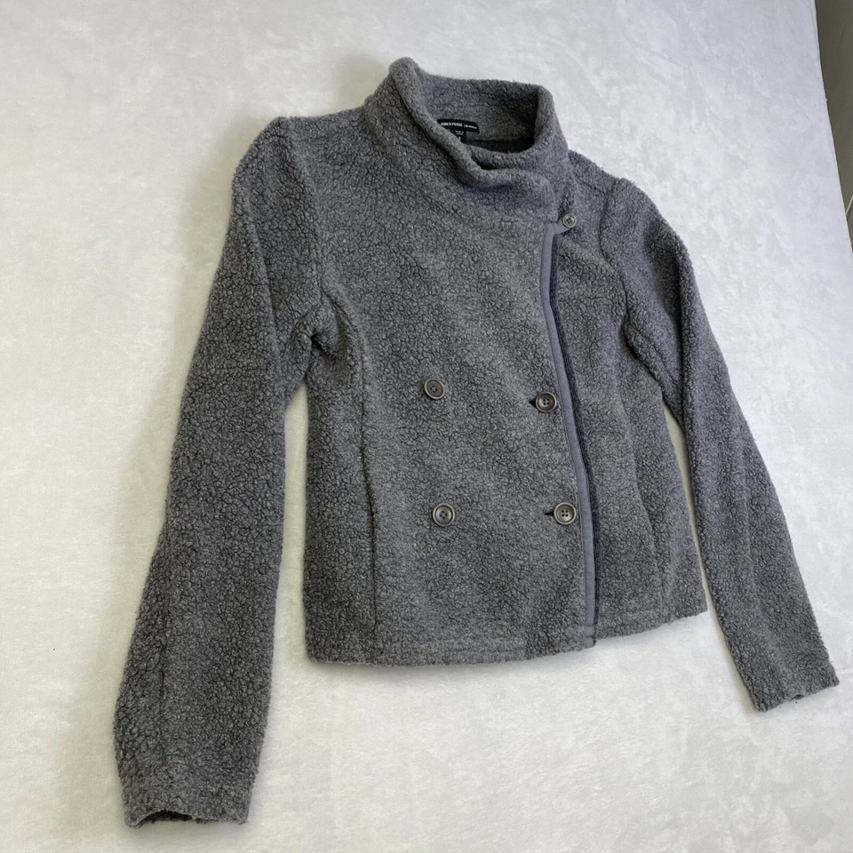 James Perse Shrunken Sherpa Jacket Women’s Size 2 Gray Button Front Fleece - Image 2 of 4