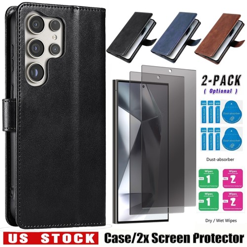 For Samsung Galaxy S24/S24+ Case Leather Wallet Cover / Privacy Screen Protector - $12.99