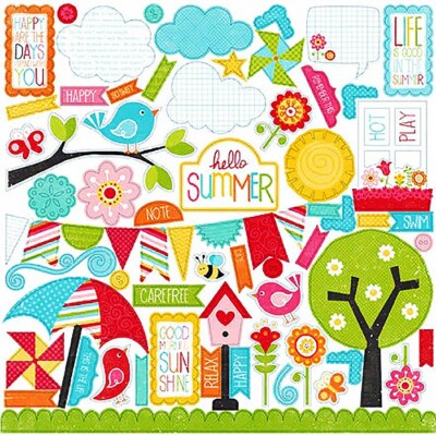 Echo Park, Hello Summer, Element Stickers, Die-Cut Embellishments, Card Fronts