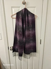 Cejon Purple Gray Paisley Fringed Scarf Made in Italy Winter Autumn Fall Whimsy