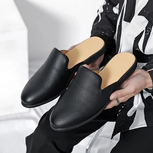 Medio mocasín para hombre pantuflas sin cordones laterales informales zapatos planos calzado masculino 38-47 - Imagen 7 de 19